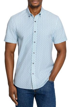 ConStruct Slim Fit Zig Zag Woven Short Sleeve Basic Shirt in White/green at Nordstrom, Size Xx-Large