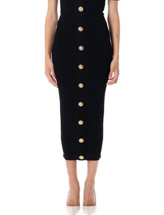 Balmain Geribbelde en kabelgebreide midirok