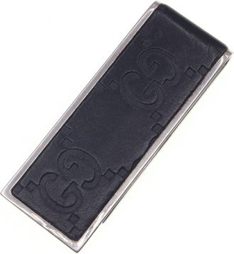 Gucci Silver Black Leather Metal Money Clip (Pre-Owned)