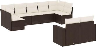 vidaXL Set De Sof&aacute;s De Jard&iacute;n 9 Pzas Y Cojines Rat&aacute;n Sint&eacute;tico Marr&oacute;n Vidaxl