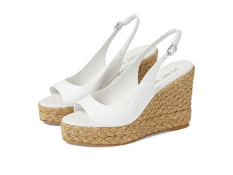 Stuart Weitzman Island Peep-Toe Espadrille Wedge Womens Shoes White/Natural : 10.5 B, Leather