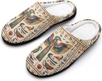 Generic Egyptian Symbols Hieroglyphs Mens Slippers Memory Foam Winter Warm Sandals Slip On House Shoes Size 7-14