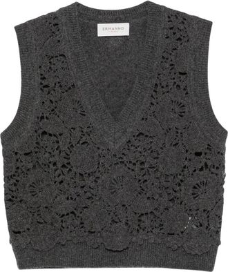 Ermanno Scervino V-hals wollen vest - Dames - V-hals truien - Grijs - XS - Wol - Truien & Vesten