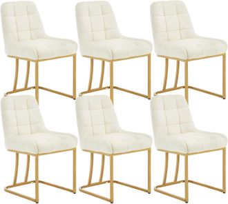 Woltu 6x Velluto Sedie Moderne Sala Pranzo Salotto Cucina Seduta, Crema - Woltu