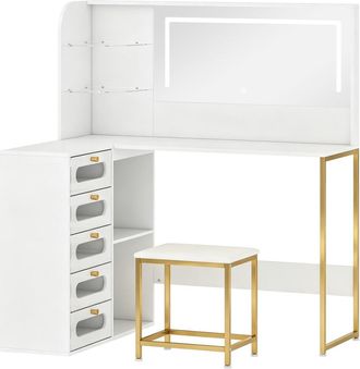 HOMCOM Tocador de maquillaje 120x80x135 cm blanco