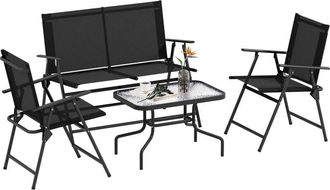 OUTSUNNY Patio Furniture Set, Garden Set w/ Table, Foldable Chairs, a Loveseat Black - Outsunny