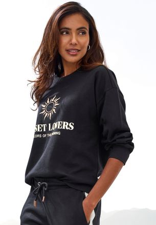 H.I.S Sweatshirt H.I.S, Damen, Gr. 32/34, schwarz, Sweatware, Obermaterial: 60% Baumwolle, 40% Polyester, unifarben, bequem h&uuml;ftlang, Rundhals, Rippb&uuml;ndchen