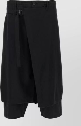 Yohji Yamamoto layered wrap shorts button detail belt loops