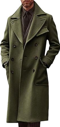 Generic Mens Wool Woolen Coat Long Trench Coat Winter Casual Jacket Slim Fit Overcoat Coats Men Coloured Duffle Buttons MenS Parka