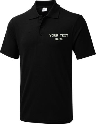 Generic Personalised Embroidered Your Text Polo T-Shirt, Work Wear Any Text Polo Uniform Tee Top (Black, 3XL, 3X_l)