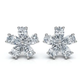 Pompeii3 1 3/4Ct Diamond Pear Shape Flower Diamond Studs 14k Gold Earrings Lab Grown