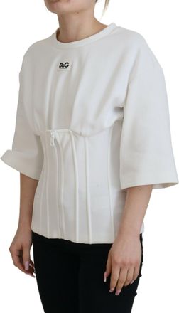Dolce & Gabbana Womens White Corset Stretch Cotton Top T-Shirt