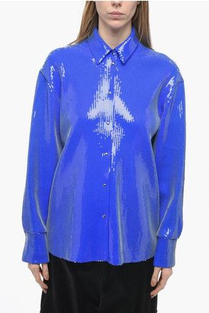 DAVID KOMA Sequined Oversized Shirt with Snap Buttons size 42