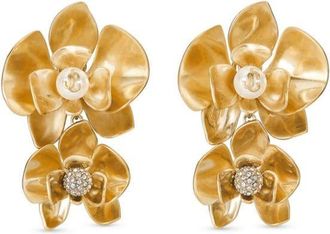 Jimmy Choo London Petal logo-plaque earrings - women - Brass/Urea-formaldehyde/Crystal - One Size - Gold