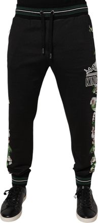 Dolce & Gabbana Black Floral King Men Jogger Sweatpants Pants Cotton