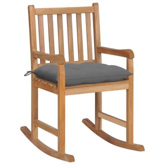 vidaXL Vidaxl - Silla Mecedora De Madera Maciza De Teca Con Coj&iacute;n Gris