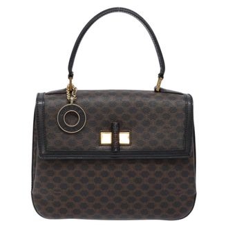 Celine Vintage Convertible Top Handle Bag Macadam Coated Canvas Black Canvas Handbag (Pre-Owned)