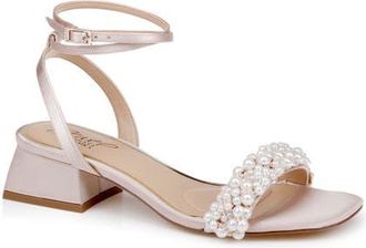 Badgley Mischka Payton Ankle Strap Sandal in Champagne Satin at Nordstrom, Size 8.5