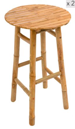 Nordlys Set of 2 Indoor Outdoor Bar Stools Wood Bamboo in Brown