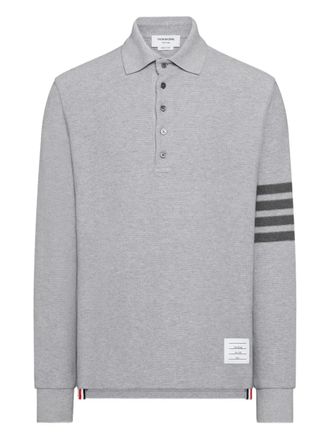 Thom Browne 4-Bar textured-pique long-sleeved polo shirt - men - Fabric - 1 - Grey