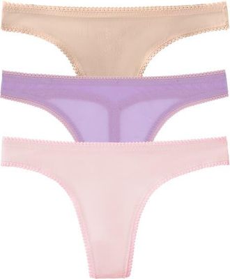OnGossamer 3-Pack Mesh Thongs in Peony/rch Lvndr/chmpgn at Nordstrom, Size Large/x-Large