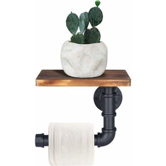OEM Portarrollos De Papel Higi&eacute;nico, Estante Decorativo De Pared - Estilo Industrial - Tubo De Acero - Con Estante De Madera Para Decoraci&oacute;n De Ba&ntilde;o - Cre