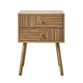 Calicosy Mesita de noche 2 cajones con frentes efecto lamas en L, L45 cm