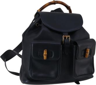 Gucci Vintage Bamboo Backpack Leather Navy Leather Backpack Bag (Pre-Owned)