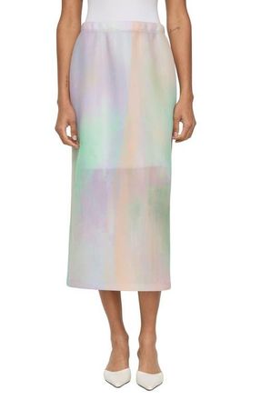Lafayette 148 New York Aurora Print Neoprene Midi Skirt in Aurora Green Multi at Nordstrom, Size X-Small