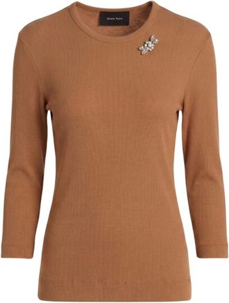 Simone Rocha Tops, Dames, Bruin, S, Katoen, Verfraaide Onderlaag Top