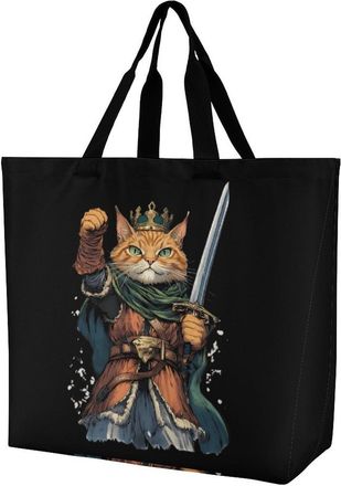 Generic Cat And Soldier Large Reusable Shopping Bag Lightweight Foldable Tote Bags Washable Shoulder Handbag