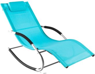 SoBuy SoBuy Lettino Sdraio da Giardino a Dondolo - Sedia a Dondolo da Esterno in Textilene Azzurro con Telaio in Metallo, 150x63x87cm, Lettino Prendisole
