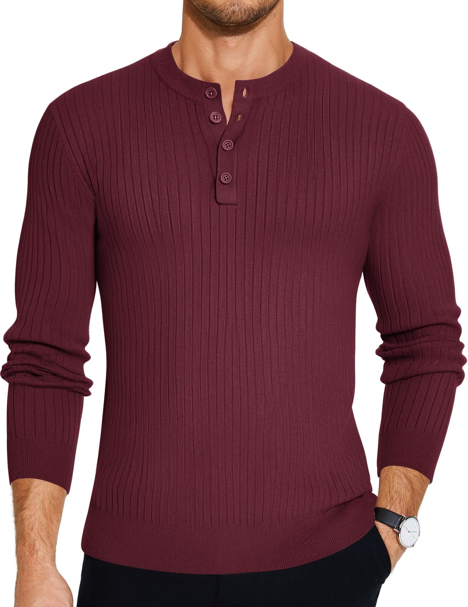 Coofandy Henley Strickpullover Herren Einfarbig Dünner