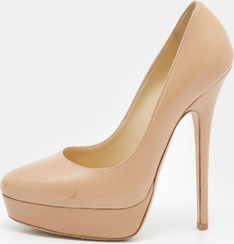 Jimmy Choo London Beige Leather Cosmic Platform Pumps