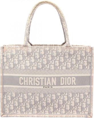 Dior Gray White Canvas Handbag Tote Bag (Pre-Owned)