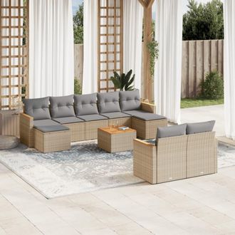 vidaXL Juego De Sof&aacute;s Jard&iacute;n Con Cojines Beige 10 Pzas Rat&aacute;n Sint&eacute;tico Vidaxl