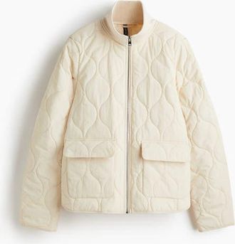 H&M Oversized Quilted Jacket in Cream at Nordstrom, Size Xx-Small
