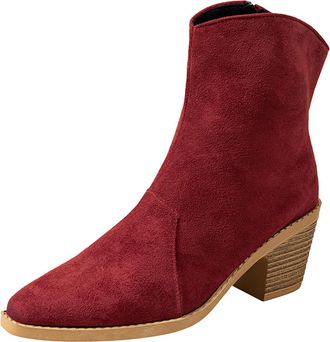 Generic Wine Ladies Versatile Boots with Square Toe Embellishment Thick Heel Construction for Comfort and Height Enhancement Great for Autumn Winter