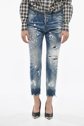 Dsquared2 Bleached Effect Jeans COOL GIRL with Logo Leather Patch 16cm Dsquared2