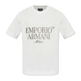 Emporio Armani T-Shirts, male, White, Size: 2XL Heavy Jersey T-Shirt with Embossed Logo Embroidery