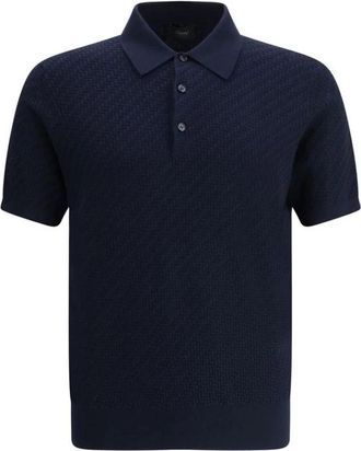Brioni Polo Shirts, male, Blue, Size: 2XL Knitted Polo Shirt Short Sleeve
