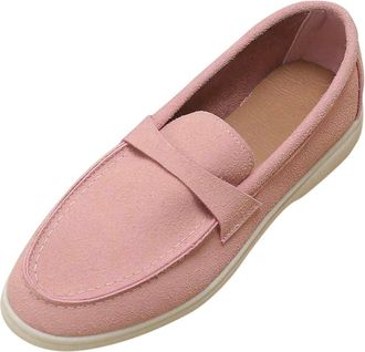 Generic Womens Loafers Casual Comfortable Pumps Solid Color Flat Heel Lightweight Breathable Classic Slip On Walking Shoes Work Shopping Pink