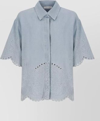 Zimmermann denim embroidered short-sleeve shirt