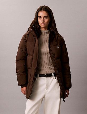 Calvin Klein Chaqueta De Plumas Con Capucha Y Cintur&oacute;n Con Logo