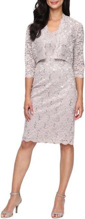 S.L. Fashions Lace Jacket and Sheath Dress Set in Buff at Nordstrom, Size 10P