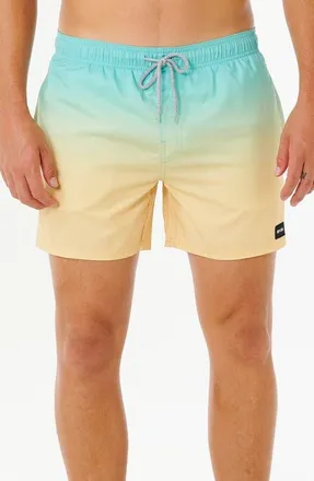 Rip Curl Offset Faded Volley Swim Trunks in Aqua at Nordstrom, Size X-Large