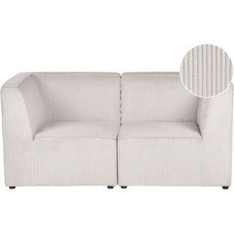 Beliani Modular 2 Seater Sofa Beige Corduroy Sectional Two Piece Sofa Modern Jumbo Cord Minimalistic Style LEMVIG