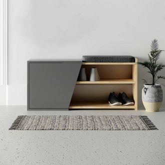 Dmora Zapatero Neneng, Mueble Para Zapatos 2 Estantes, 4 Compartimentos, Una Puerta, 104x47x37h Cm Roble Marr&oacute;n