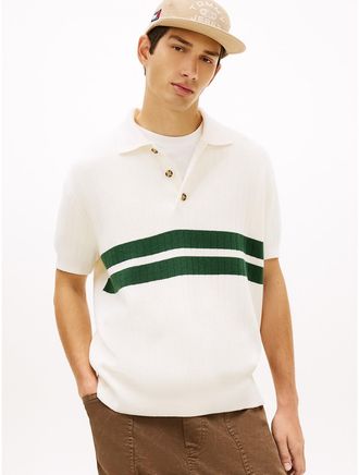 Tommy Hilfiger Mens Tommy Jeans Short-Sleeve Sweater Polo - White - XL