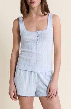 Etam Katell Pointelle Cotton Pajama Tank in Azure Blue at Nordstrom, Size X-Large